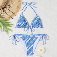 Christian Dior Bikini Women Oblique Motif Lycra Sky Blue