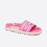 Christian Dior Dway Slides Women Toile De Jouy Motif Cotton Pink