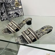 Christian Dior Dway Slides Women Toile de Jouy Mexico Motif Canvas Black