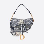 Christian Dior Saddle Bag Around the World Motif Canvas Blue