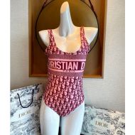 Christian Dior Swimsuit Women Oblique Motif Lycra Burgundy