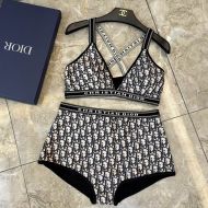 Christian Dior High Waisted Crisscross Bikini Women Oblique Motif Lycra Black