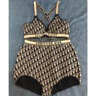 Christian Dior J'Adior High Waisted Crisscross Bikini Women Oblique Motif Lycra Black