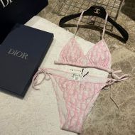 Dior Bikini Women Oblique with Stud Logo Motif Lycra Pink