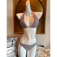 Dior Bikini Women Oblique with Crystal Logo Motif Lycra Coffee