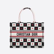 Dior Book Tote Dioramour D-Chess Heart Motif Canvas Black/White