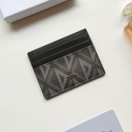 Dior Card Holder CD Diamond Motif Calfskin Black