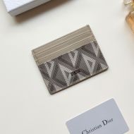 Dior Card Holder CD Diamond Motif Calfskin Grey