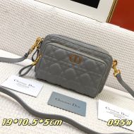 Dior Caro Double Pouch Cannage Calfskin Grey