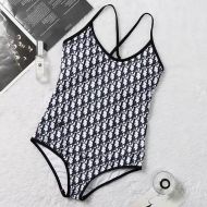 Dior Crisscross Swimsuit Women Oblique with Bee CD Motif Lycra Black