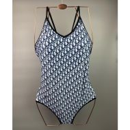 Dior Crisscross Swimsuit Women Oblique with Bee CD Motif Lycra Blue