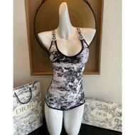 Dior Crisscross Swimsuit Women Toile De Jouy Motif Lycra White