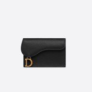 Dior Saddle Flap Card Holder Grained Calfskin Black