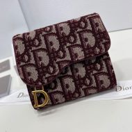 Dior Saddle Three-Fold Card Holder Oblique Motif Canvas Burgundy