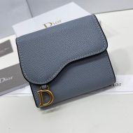 Dior Saddle Three-Fold Card Holder Grained Calfskin Blue