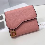 Dior Saddle Three-Fold Card Holder Grained Calfskin Pink