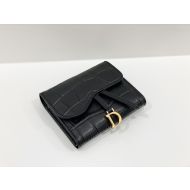 Dior Saddle Card Holder Crocodile-Embossed Calfskin Black