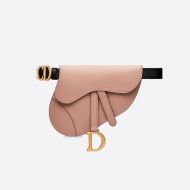 Dior Saddle Flat Belt Pouch Grained Calfskin Pink