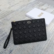 Large Dior Caro Daily Pouch Cannage Calfskin Black