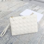 Large Dior Caro Daily Pouch Cannage Calfskin White