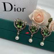 J'Adior Earrings Antique Metal, Silver and Green Crystals with White Resin Pearls Gold