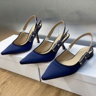 J'Adior Slingback Pumps Women Satin and Cotton Navy Blue