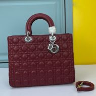 Large Lady Dior Bag Cannage Lambskin Burgundy/Silver