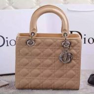 Medium Lady Dior Bag Patent Cannage Calfskin Apricot/Silver