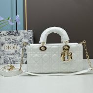 Medium Lady D-Joy Bag Patent Cannage Calfskin White