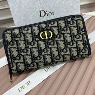 Large Dior 30 Montaigne Zip Wallet Oblique Motif Canvas Blue