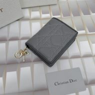 Mini Lady Dior Flap Card Holder Cannage Lambskin Grey