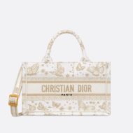 Mini Dior Book Tote with Strap Butterfly Zodiac Motif Canvas White/Gold