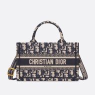 Mini Dior Book Tote with Strap Oblique Motif Canvas Blue