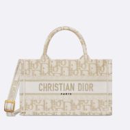 Mini Dior Book Tote with Strap Oblique Motif Canvas White/Gold