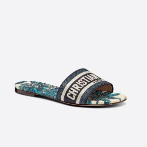 Christian Dior Dway Slides Women Palms Motif Canvas Blue