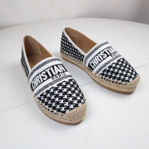 Christian Dior Granville Espadrilles Women Houndstooth Motif Canvas Black