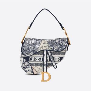 Christian Dior Saddle Bag Around the World Motif Canvas Blue