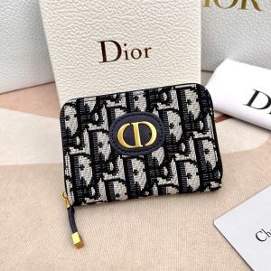 Dior 30 Montaigne Voyageur Zip Wallet Oblique Motif Canvas Black