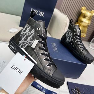 Dior B23 High-Top Sneakers Unisex Oblique Motif Canvas with Calfskin Black