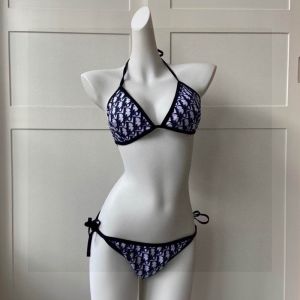 Dior Bikini Women Oblique Motif Lycra Navy Blue