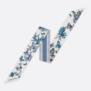 Dior Mitzah Twill Toile de Jouy Mexico Motif Silk White/Blue