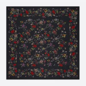 Dior Shawl Jardin Botanique Motif Silk, Wool and Cashmere Black