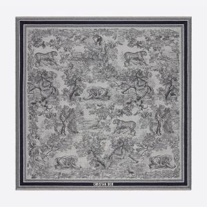 Dior Shawl Toile de Jouy Motif Wool, Silk and Cotton Grey