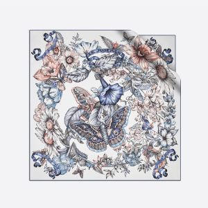 Dior Square Scarf Le Jugement Motif Silk Blue