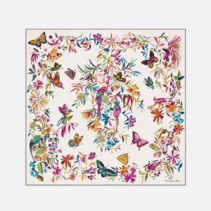 Dior Square Scarf Toile de Jouy Fantastica Motif Silk White