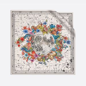 Dior Square Scarf Zodiac Motif Silk White