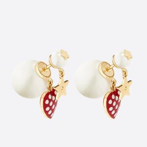 Dior Tribales Dioramour Earrings Metal, White Resin Pearls and Red Lacquer with White Polka Dots Gold