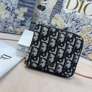 Dior Zipped Wallet Oblique Motif Canvas Blue