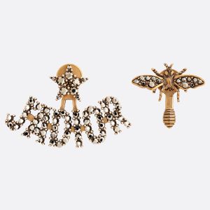 J'Adior Earrings Antique Metal with Crystals Gold