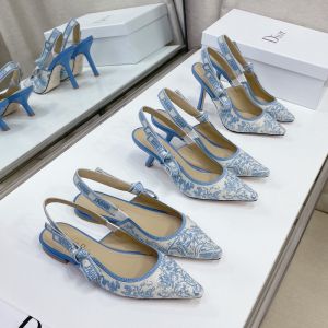 J'Adior Slingback Pumps Women Toile de Jouy Motif Canvas Sky Blue